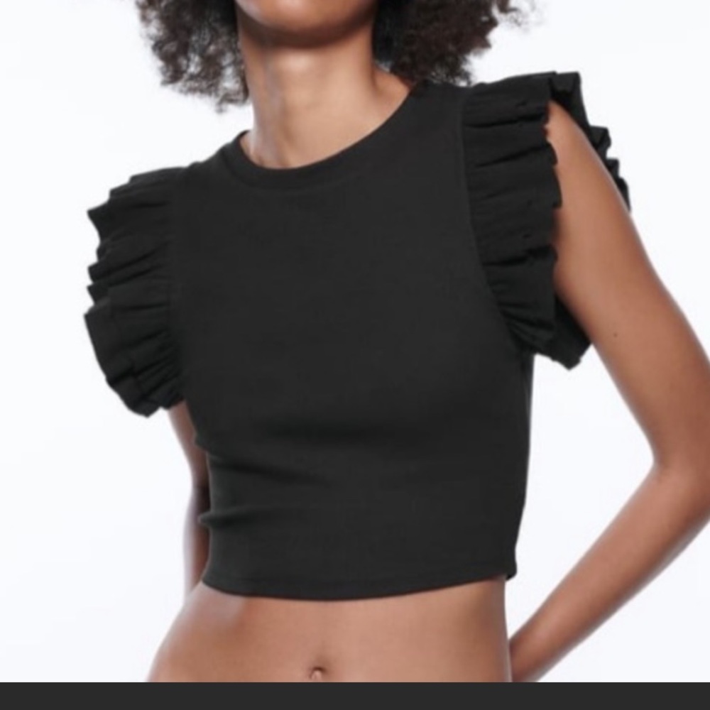 Zara • Black Sleeveless Top with Ruffles Size Large